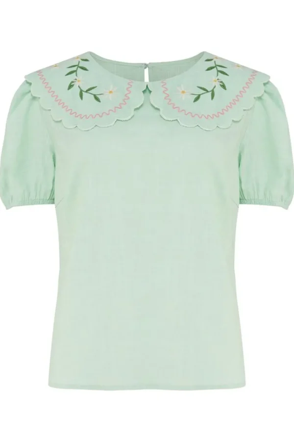 Sugarhill Brighton Blouses- Macie Scallop Collar Top Floral Embroidery